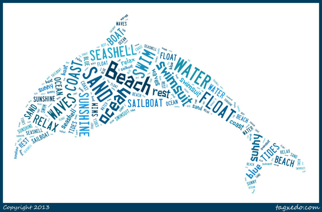 Subway Word Art with all the wonderful things about summer on a beach in the shape of a dolphin @ thelovenerds