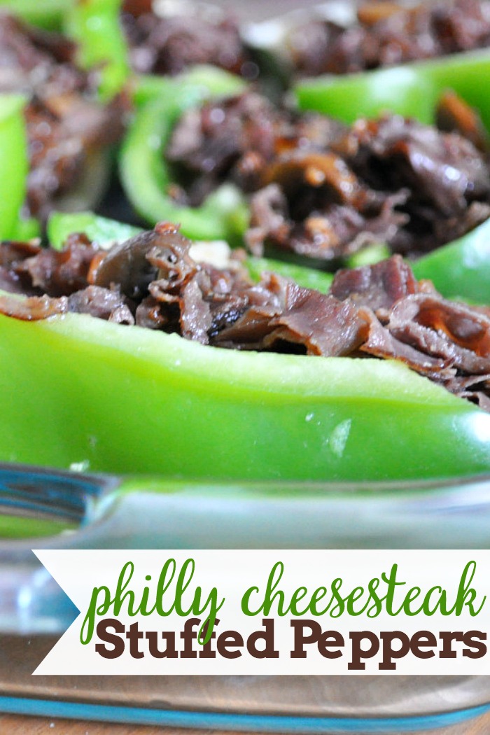 Delicious Philly Cheesesteak Stuffed Peppers - A quick, carb free stuffed pepper recipe for dinner! {The Love Nerds}
