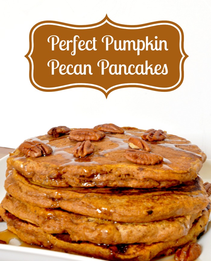 The Perfect Pumpkin Pecan Pancakes - Delicious all year long with the perfect combination of pumpkin and spices! {The Love Nerds} #brunchrecipe #pancakerecipe #pumpkinrecipe