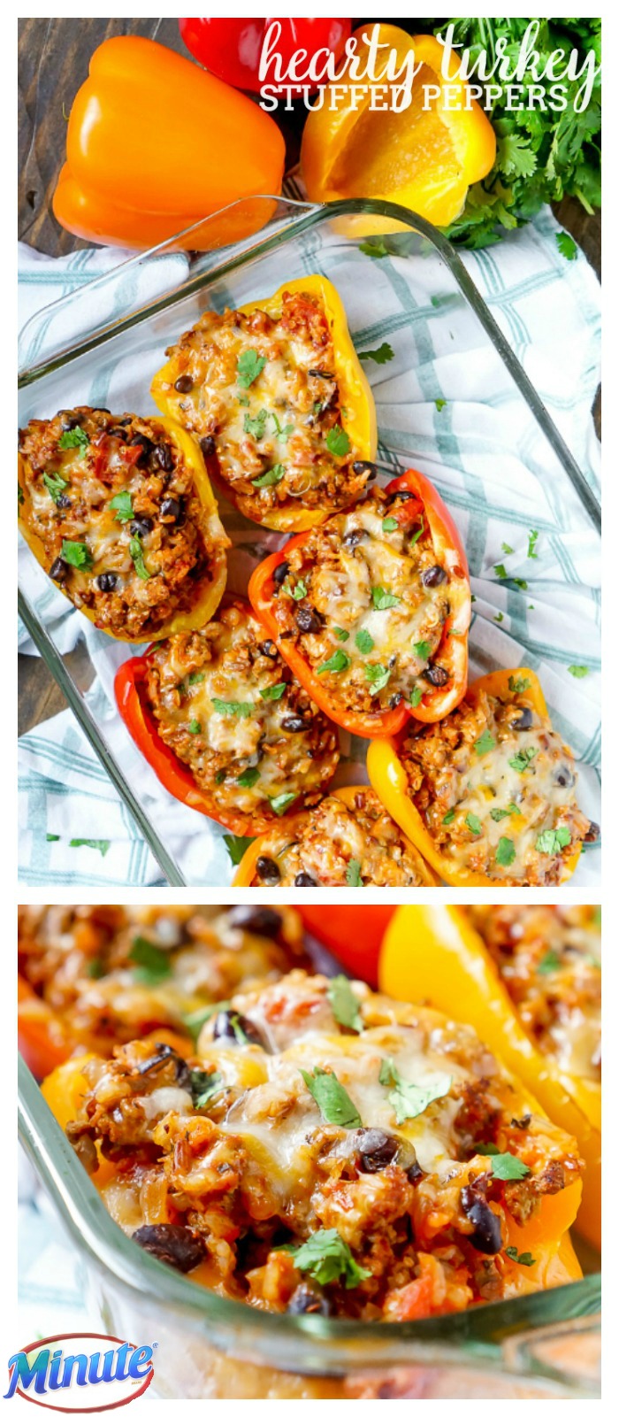 Hearty Turkey Stuffed Peppers - This dinner idea is one of my favorite comfort food meals! Plus, it makes delicious leftovers! | The Love Nerds AD MealsWithMinute @minutericeUS