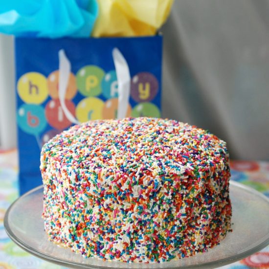 Birthday Sprinkle Cake from Endlessly Inspired - A colorful cake that's perfect for any age birthday! {The Love Nerds} #birthday #birthdaycake #party #sprinklecake