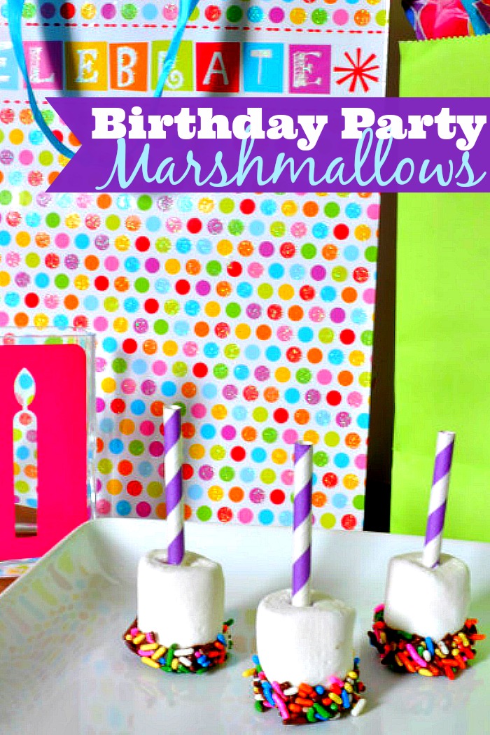 The perfect birthday treat! Chocolate Dipped Sprinkle Marshmallows with a Straw Birthday Candle! {The Love Nerds}