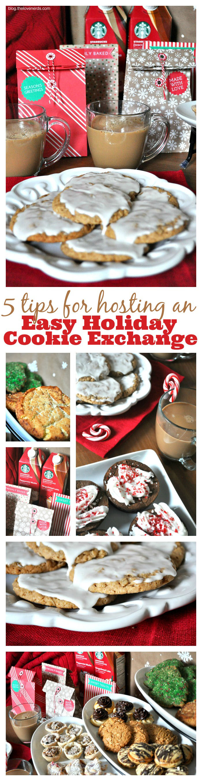 5 Tips for Hosting an Easy and Fun Holiday Cookie Exchange Party - I had so much fun with this party, and it really came together quickly. Everyone contributes cookies to share, and I relied on Starbucks Discoveries Iced Café Favorites™ Peppermint Mocha and Gingerbread Latte for a special drink I could easily pour! {The Love Nerds} #starbucksdiscoveries #ad