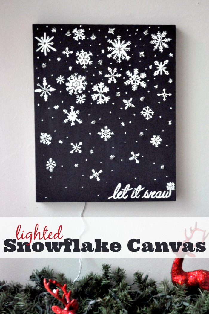 Let It Go - Create a stunning Lighted Snowflake Canvas in only 3 steps! This Christmas Decoration looks so pretty all aglow at night! {The Love Nerds}