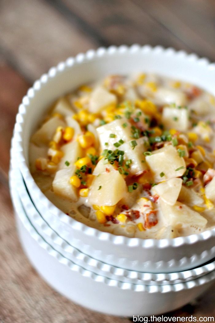 Hearty Crock Pot Corn Chowder - The perfect way to stay warm on a cold night! {The Love Nerds}