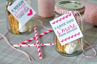 S'mores Gift Idea! Whether for Valentine's Day or even a random act of kindness, spread a little s'more love by gifting these cute jars! FREE tags included in post! {The Love Nerds}