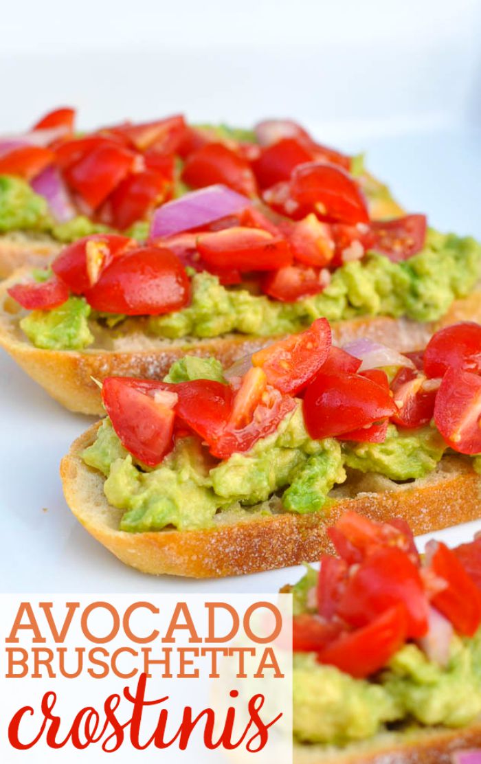 A fresh and light appetizer recipe that everyone will love - Avocado Bruschetta Crostinis! Plus, they're easy to make. | The Love Nerds
