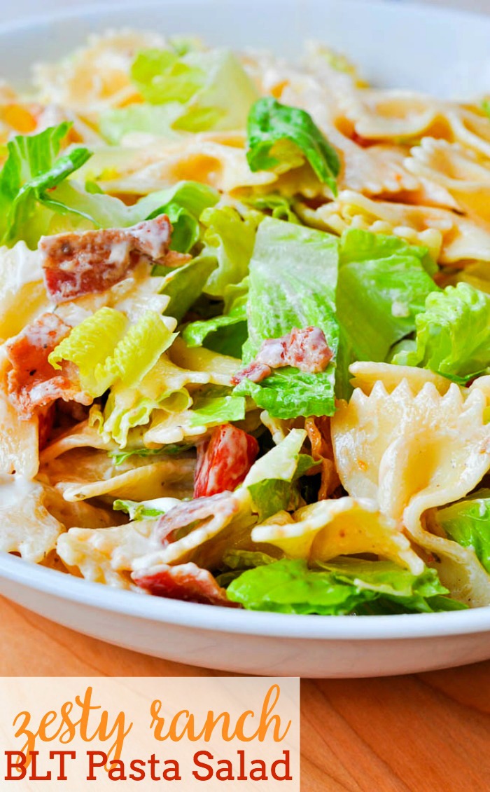 Add a new side dish to your table and toss up this Zesty Ranch BLT Pasta Salad! With a Ranch dressing, it's sure to be a crowd pleaser! | The Love Nerds