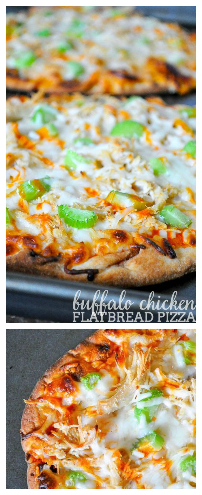 Enjoy delicious Buffalo Chicken Flatbread Pizza in under 20 minutes! Makes a great quick lunch or dinner idea and a crowd-pleasing game day appetizer. | The Love Nerds