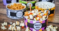 Monster Mash - A Fun and Easy Halloween Trail Mix! Creating a Halloween recipe doesn't need to be hard. Use my free printable to make this Monster snack! | The Love Nerds