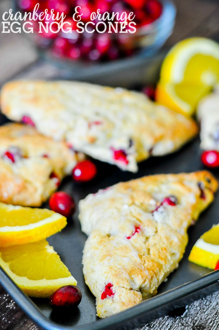 Cranberry and Orange Egg Nog Scones make a delicious holiday brunch recipe! The fresh citrus flavors combine perfectly with the creamy egg nog. | The Love Nerds #ad @InDelight