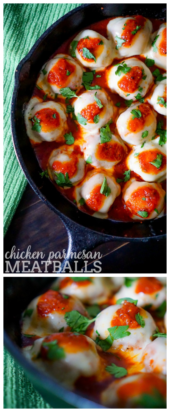 Chicken Parmesan Meatballs - Makes a hearty appetizer as well as an easy dinner idea served over pasta! | The Love Nerds #as