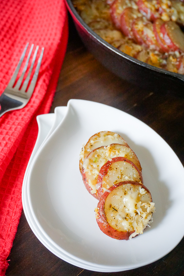 Garlic Herbed Skillet Potatoes - A savory, easy prep side dish recipe! | The Love Nerds