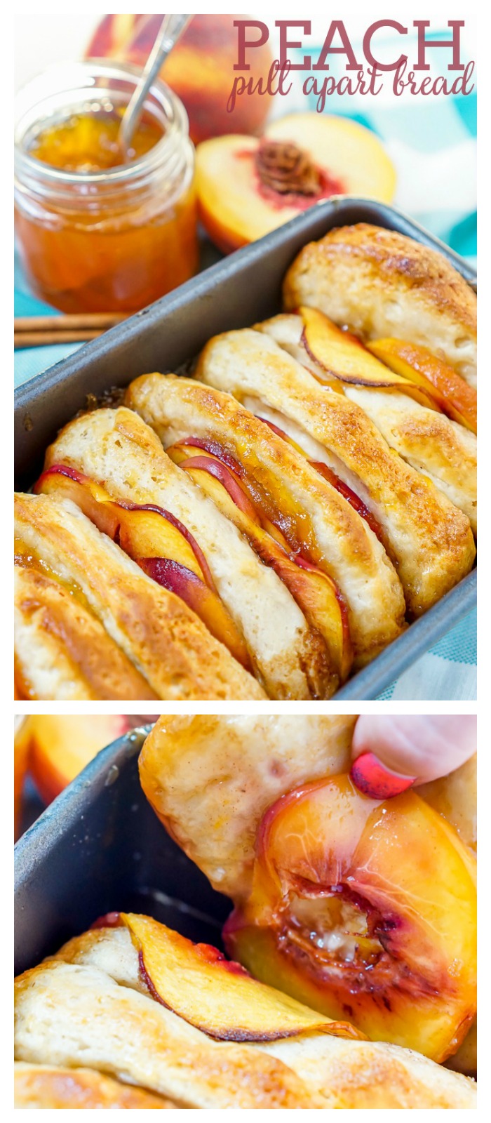 Peach Pull Apart Bread - Sweet and juicy pull apart bread recipe that can be enjoyed for dessert and even breakfast! | The Love Nerds