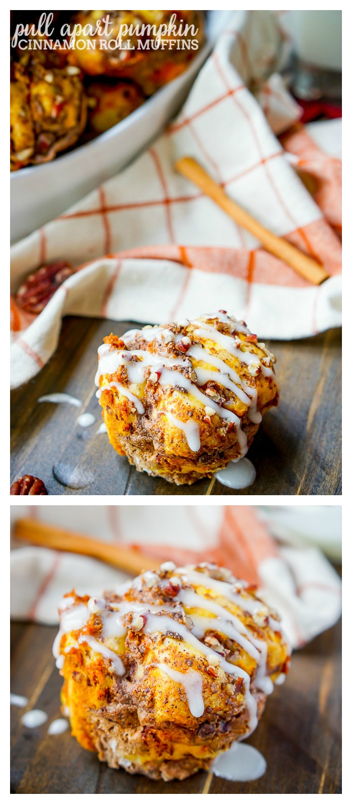 Pull Apart Pumpkin Cinnamon Roll Muffins are perfect for a fall brunch and holiday recipe! Best part? It's an easy breakfast recipe to toss together. | The Love Nerds