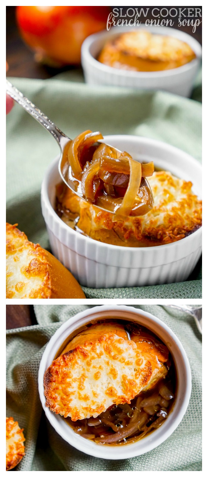 Entirely Made in the Slow Cooker French Onion Soup - This soup recipe requires very little hands on work and tastes delicious! | The Love Nerds