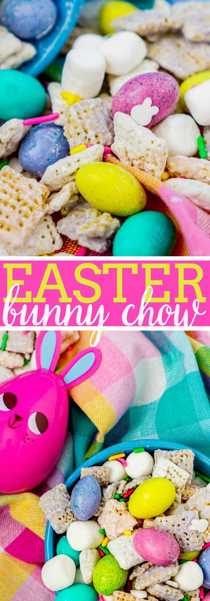 Easter Bunny Chow Recipe - An easy and tasty spring puppy chow recipe the whole family will love! These muddy buddies are just too cute to pass up for the Easter holiday! | The Love Nerds