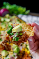 BBQ Pulled Pork Nachos - A tasty dinner or game day appetizer that only takes 15 minutes to make! Baked Nachos are always a quick and fun addition when menu planning! | The Love Nerds