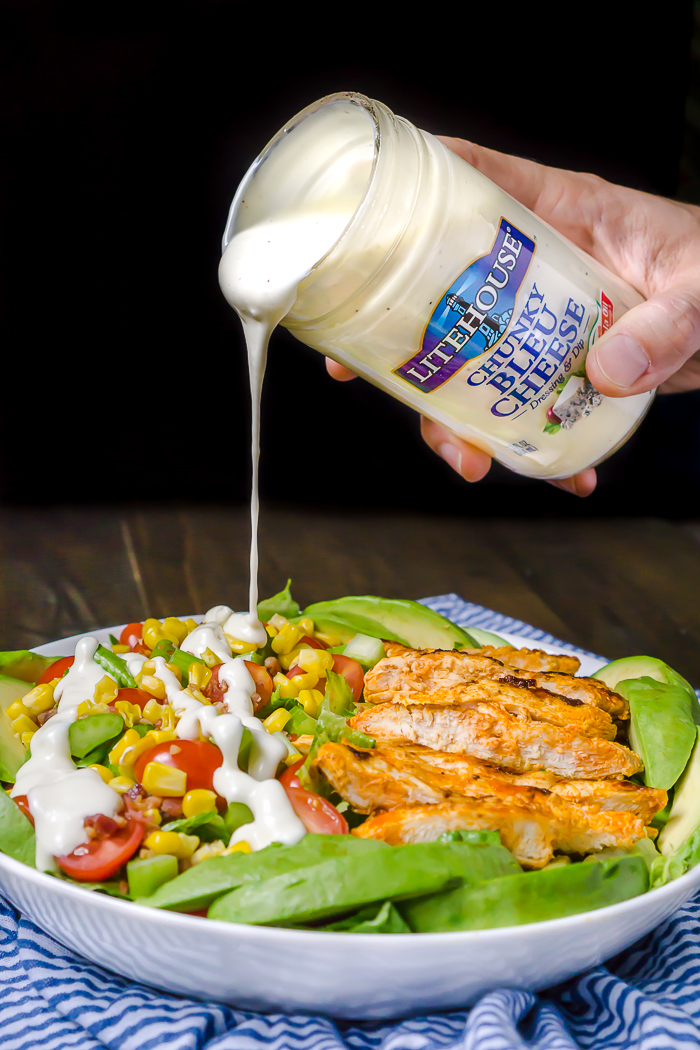Buffalo Chicken Salad with Litehouse Chunky Bleu Cheese Dressing - Delicious salad with all the fixings! Perfect to prep for lunches and hearty enough to enjoy for a summer dinner idea! | The Love Nerds AD
