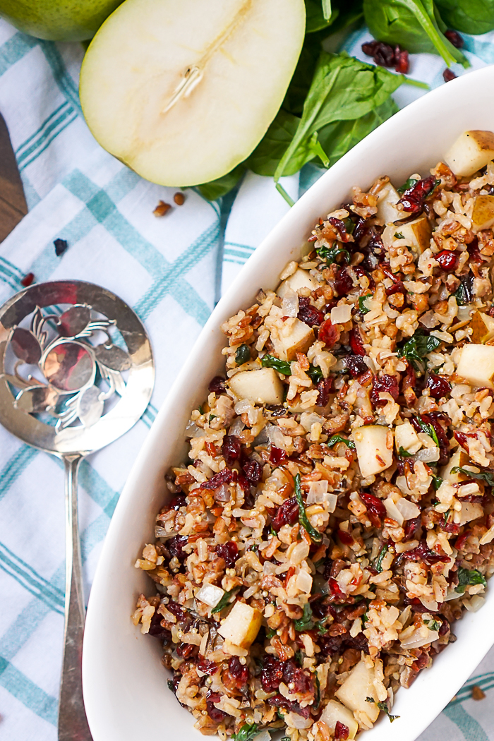 Holiday Side Dish Recipe - Cranberry Rice Recipe with Spinach and Pears