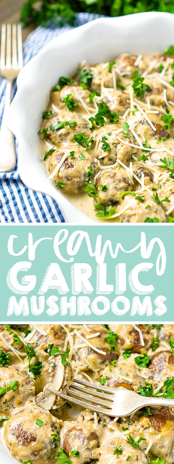 Add a mushroom side dish to your Thanksgiving and Christmas table this year! These easy Creamy Garlic Mushrooms are rich, flavorful and require only one pan, making it a perfect holiday side dish recipe.  | THE LOVE NERDS #christmassidedish #thanksgivingsidedish #holidaysides