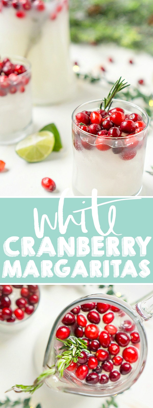 It's time for a new White Christmas cocktail! Sip on these White Cranberry Margaritas this holiday season and enjoy a smooth blend of coconut, cranberry and tequila. It's a smooth holiday cocktail recipe that everyone will love! | The Love Nerds #cranberrymargarita #holidaycocktail #christmasmargarita
