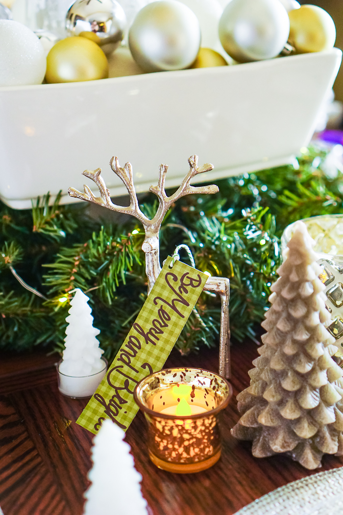 Green and Metallic Christmas Decor for your Holiday Table. 