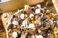 Double Chocolate Caramel Snack Mix is an easy sweet chex party mix with caramel, chocolate, white chocolate, candy bites, mini marshmallows and party sprinkles. Perfect party dessert for a big birthday or New Year’s Eve!