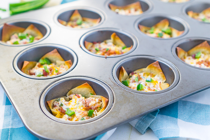 Baked Wonton Cups are the perfect appetizer cup, especially with Jalapeno Popper filling! 