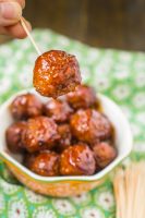 Sweet and Sour Meatballs Crock Pot Style with only a few key ingredients - grape jelly, chili sauce, cocktail meatballs and a little seasoning. It’s an easy meatball recipe that is always a party food hit!!
