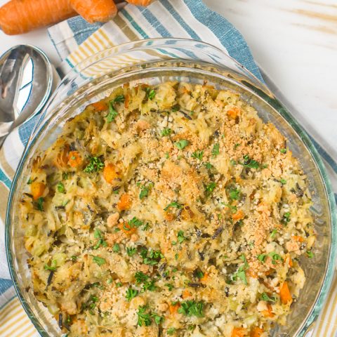 An easy chicken casserole recipe you will definitely want to try! Long grain and wild rice, chicken and sautéed vegetables combine for a fun twist on the classic chicken and wild rice soup recipe.