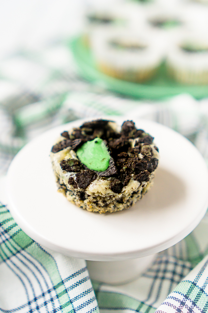 These Mint Oreo Cheesecakes are an easy St. Patrick’s Day dessert recipe you’ll love with a creamy Oreo Cheesecake filling that rests on top of a Mint Oreo Thin!