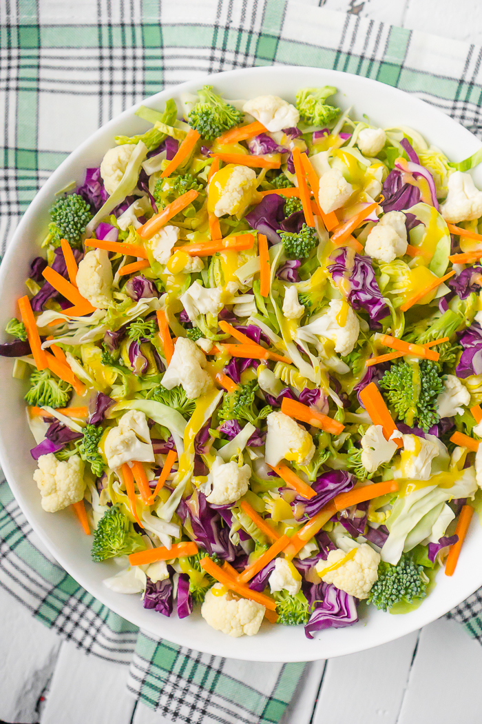 Cabbage and Brussels Sprouts Salad with Carrots, Broccoli, and Cauliflower 