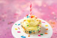 My favorite birthday cake recipe? Funfetti Cheesecake, of course! Cute, creamy, and colorful - these mini cheeseakes with vanilla wafers for crusts are an easy dessert recipe you are going to love! 