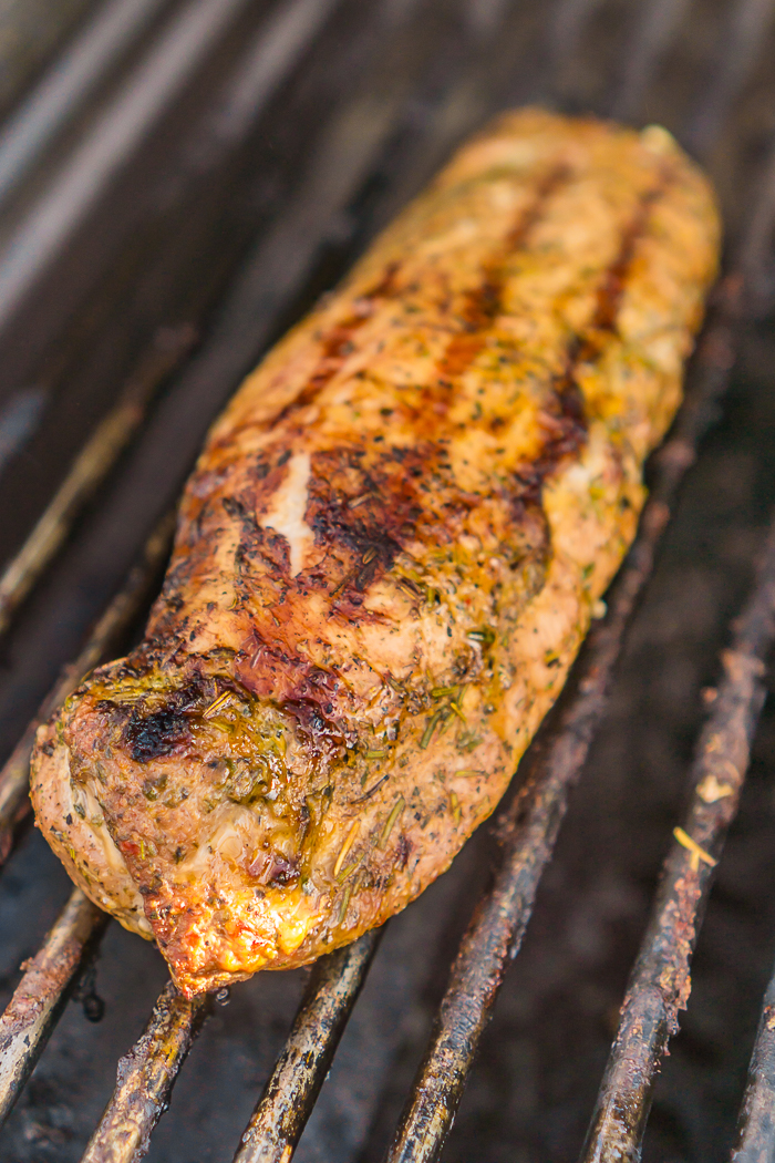 Garlic and Herb Pork Tenderloin cooked on the grill