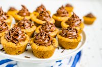 Frosted Chocolate Chip Cookie Cups combine two favorite sweets- chocolate chip cookies & chocolate fudge frosting! This dessert is ready in just 30 minutes.