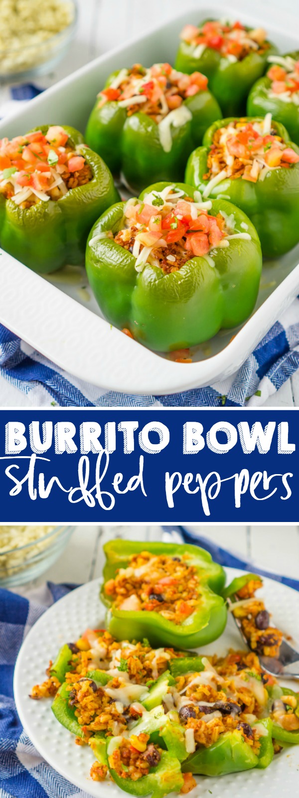 Love Chipotle but don’t always want to spend the money? Enter Burrito Bowl Stuffed Peppers! This stuffed pepper recipe is a chipotle inspired recipe that’s filled with delicious cilantro lime rice, spicy chorizo, corn, pico de gallo and more! They are filled to the brim with tasty ingredients! | THE LOVE NERDS