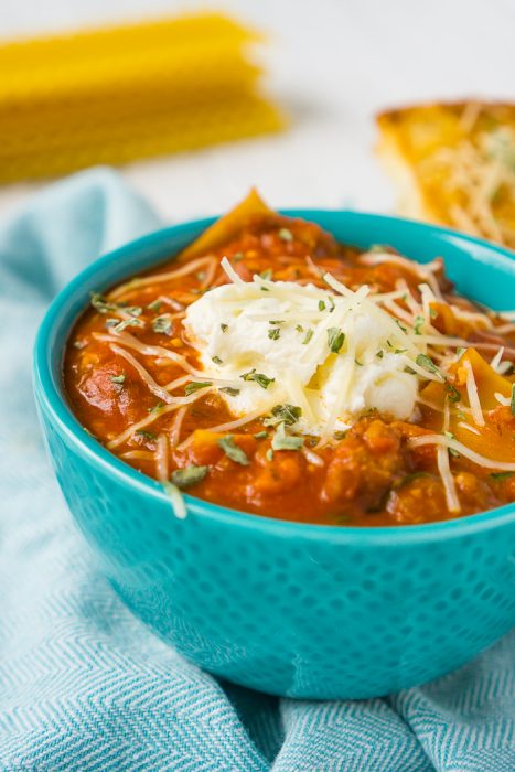 One Pot Three Cheese Lasagna Soup - The Love Nerds