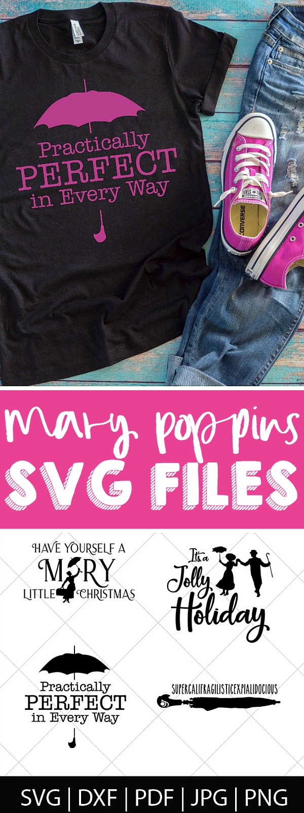Who is excited for Mary Poppins Returns?! I've always been a huge Disney fan - including Mary Poppins, so I knew I wanted to make some special Mary Poppins SVG files for you all and for me, too. Perfect for DIY gifts for fellow Disney fans or movie theater shirts! | THE LOVE NERDS #diyshirts #marypoppins #marypoppinsshirts #disneyside #svgfiles #silhouetteproject #cricutproject