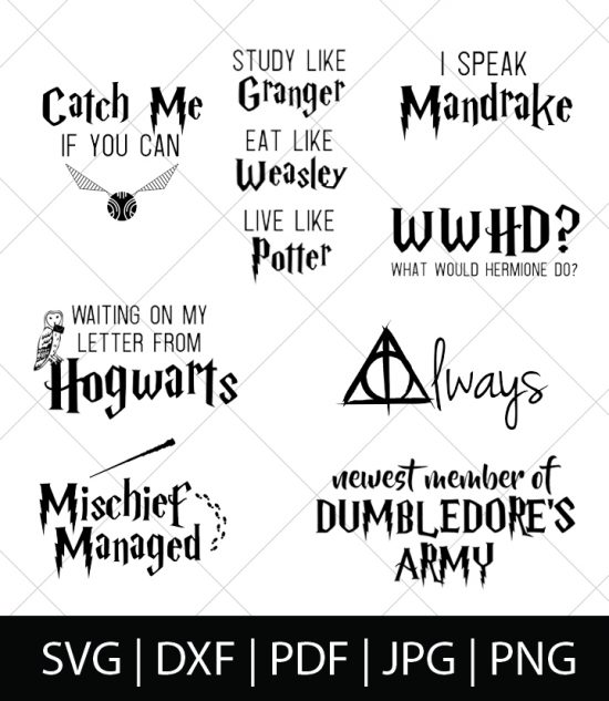 Harry Potter SVG Bundle 2 - Celebrate your love of Harry Potter, Hermione Granger, the Weasleys, Hogwarts, and the entire wizarding world with these Harry Potter SVG Cut Files! Perfect for making DIY Harry Potter Shirts, Mugs, and more!
