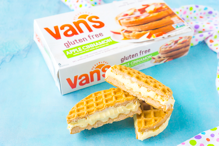 These Waffle Ice Cream Sandwiches are a delicious gluten free dessert recipe that kids and adults will love all summer long! These also make the perfect twist to an ice cream bar with tons of fun ways to customize your homemade ice cream sandwiches!  | THE LOVE NERDS