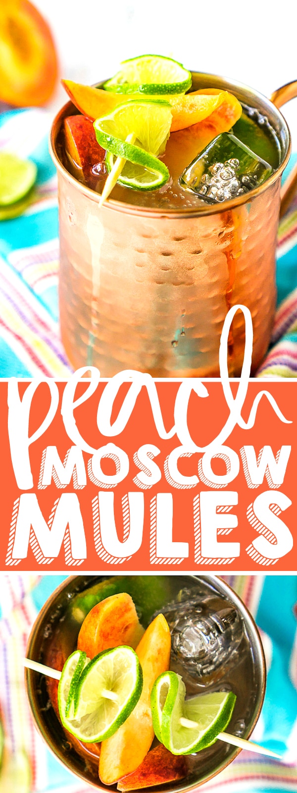 Peach Moscow Mules are a true summer cocktail winner! Three ingredients will help you make the perfect peach cocktail that is both sweet and a little bit spicy from the ginger beer! | THE LOVE NERDS #cocktailrecipe #summerdrinks #moscowmulerecipe #peachrecipe #peachcocktail