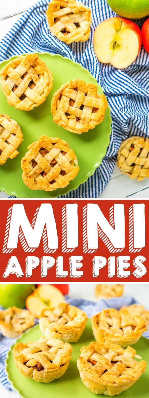 Mini Apple Pies are the perfect holiday dessert! Bake these individual apples pies in a muffin tin ahead of time for a cute dessert your guests can easily serve themselves. Plus, they travel well for wherever you might be celebrating Thanksgiving or Christmas! | THE LOVE NERDS #thanksgivingdessert #christmasdessert #thanksgivingpie #christmaspie