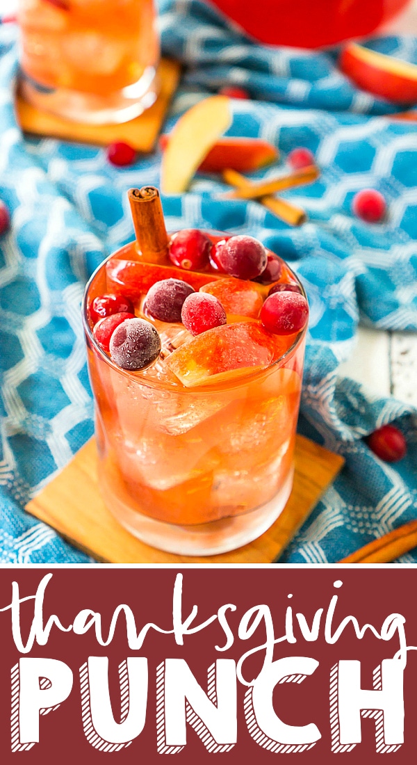 This delicious Thanksgiving punch is filled with apple cider, cranberry juice, fireball whisky, ginger beer and triple sec for an easy holiday punch BIG on flavor! It’s the perfect fall cocktail recipe for the holidays! | THE LOVE NERDS #Thanksgivingcocktail #holidaypunch #fallpunch